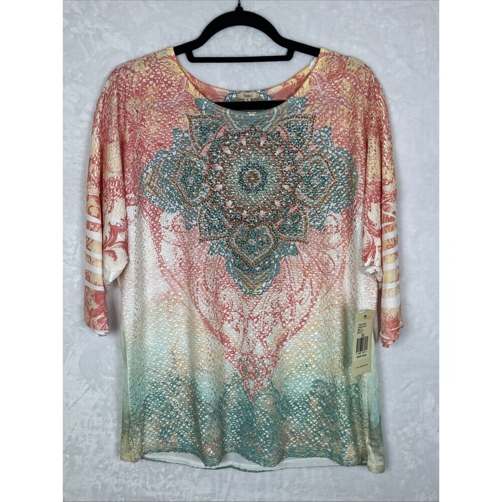 Reba Women's Spring Bloom Blouse Sequins Multicolor Size XL NEW